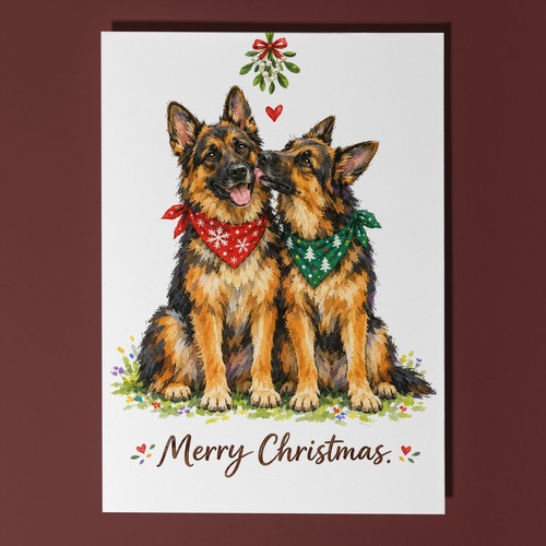 German shepherd christmas card - shepherd,
