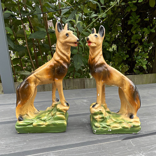 Hand painted chalk plaster dog - hand, chalk/plaster